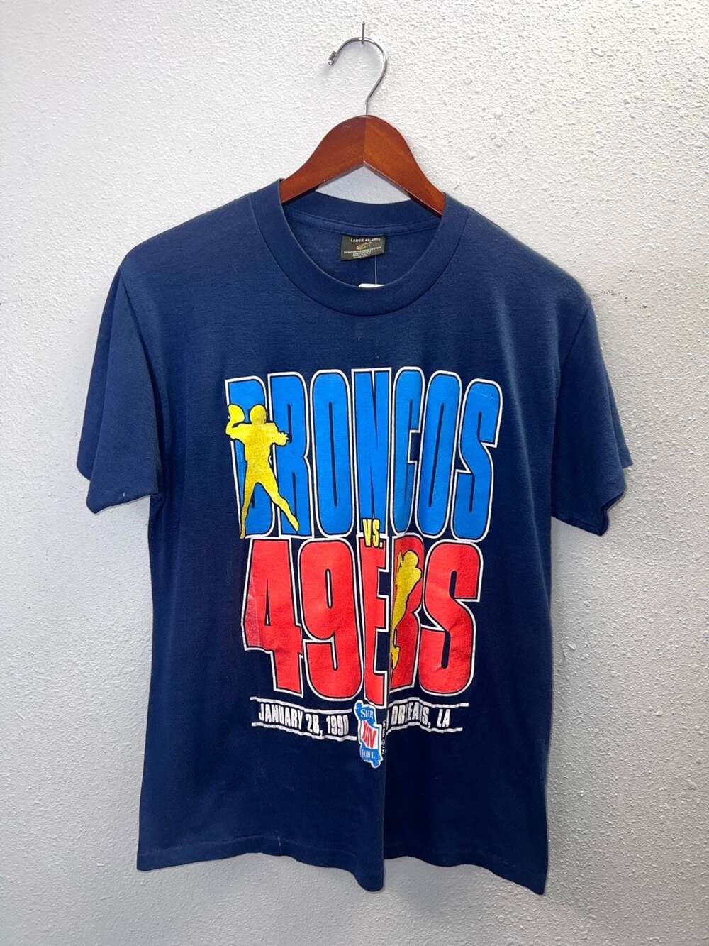 Vintage 1990 Super Bowl XXIV T Shirt Broncos vs 49ers Single Stitch Large 0438